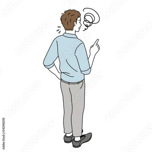 指差しをする男性　後ろ姿　全身　イラスト
