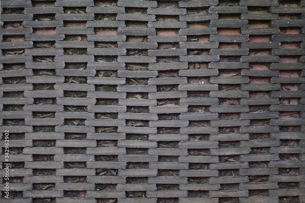 Close-up high angle view from directly above of a common black rubber doormat Close-up high angle view from directly above of a common black rubber doormat