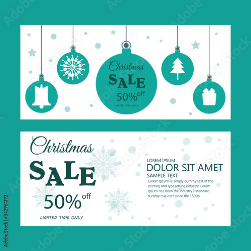 Christmas sale banner green background template with white elements