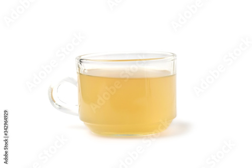Herbal Ginger tea in glass cup on white background with clipping path.