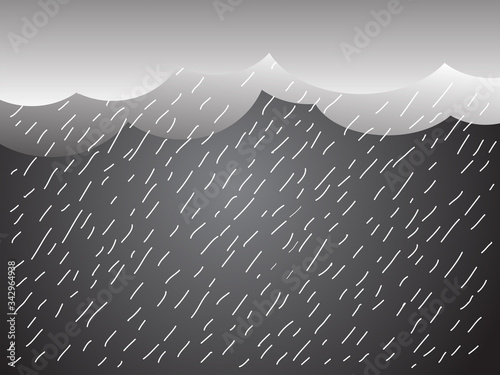 Heavy rain in dark sky, rainy season, clouds and storm, weather nature background, Flood natural disaster, vector illustration. 