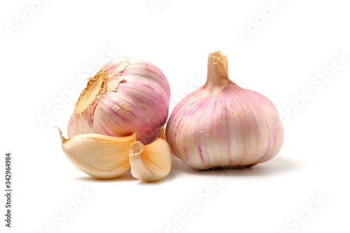 Garlic Cloves and Garlic Bulb isolated on white background.