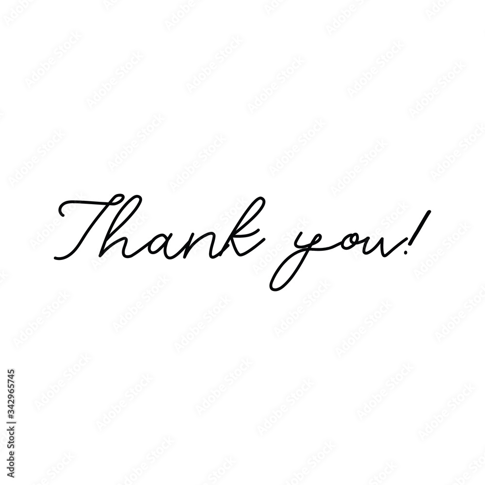 Thank you text sign, hand drawn style lettering message.