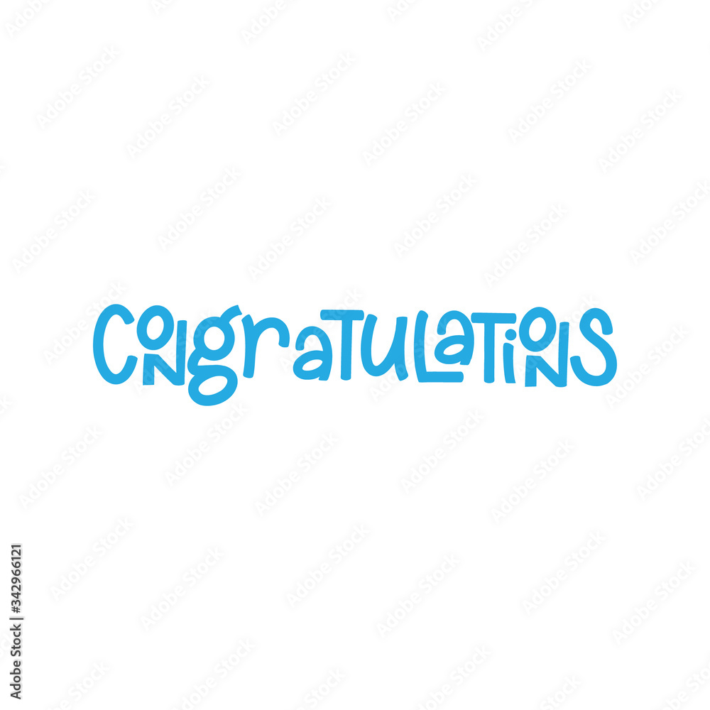Congratulations text, hand drawn style lettering message.