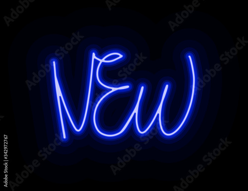 English words new neon vector image for logo, illustration, icon, web design or print. Colorful neon glowing words in the style of the 90s 80s street sign to attract the attention of visitors