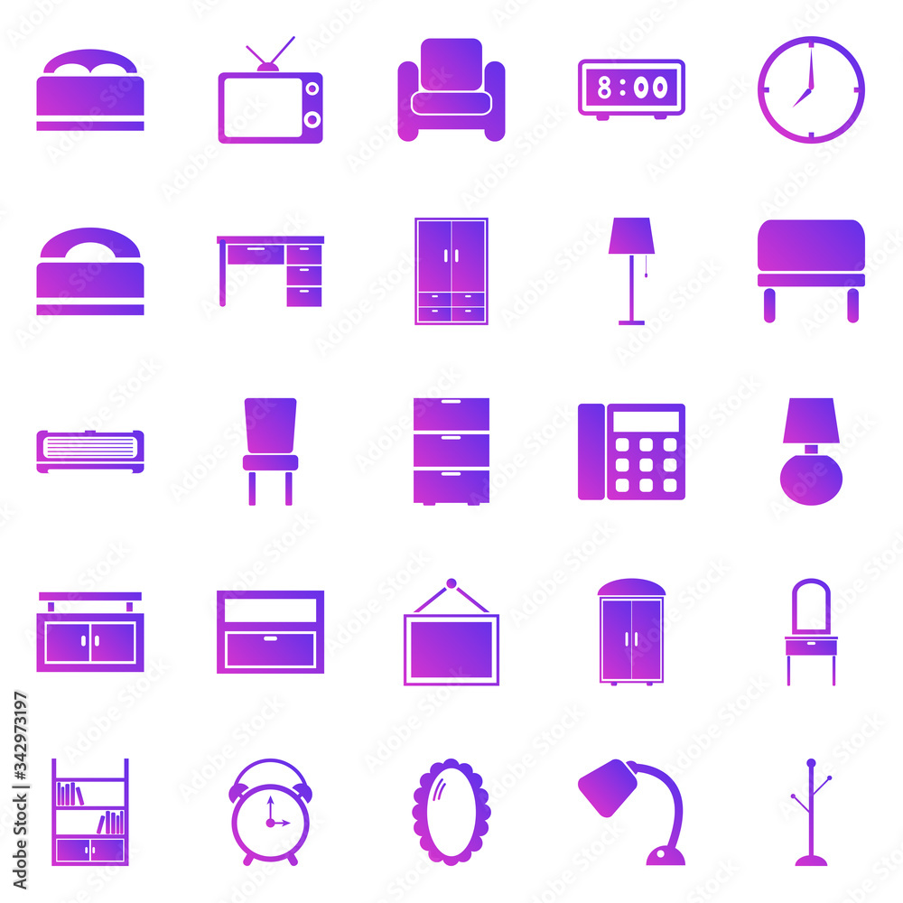 Bedroom gradient icons on white background Bedroom gradient icons on white background