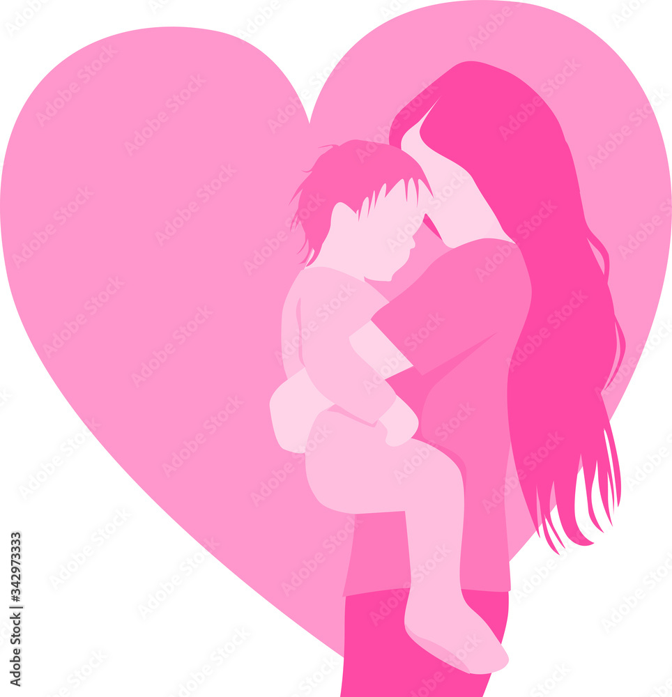 Mom and Baby, Mother's Day Love concept, flat vector illustration simple faceless pink