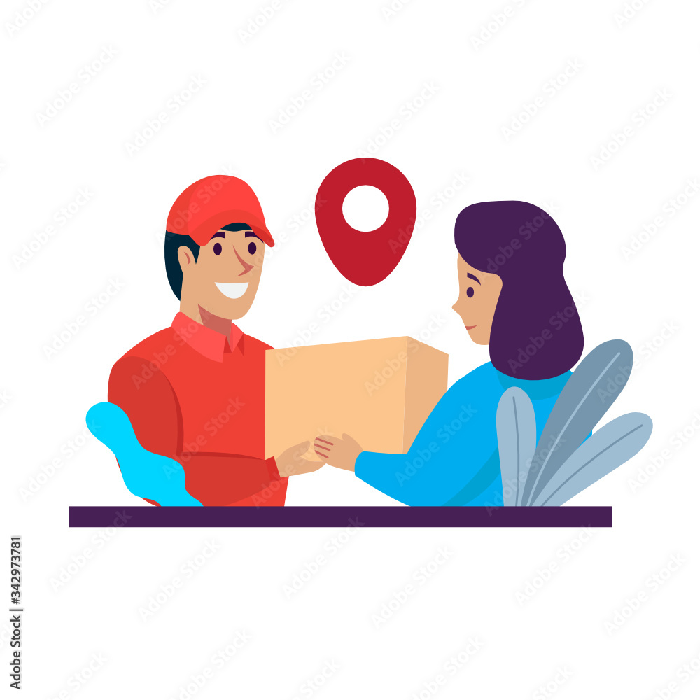 Fototapeta premium Flat colorful design vector delivery man for a landing page or logo design template