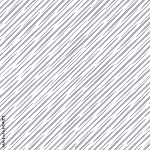 Diagonal grey pastel various parallel strokes of different length and thickness abstract seamless background and surface pattern. White and gray modern stylish geometric texture. Monochrome vector EPS