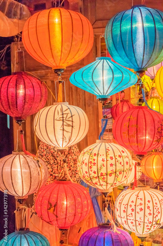 Paper lanterns on the streets of old Asian town, Hoi An, Vietnam