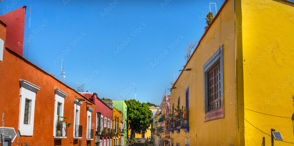 Orange Yellow Colorful Shopping Street Puebla Mexico