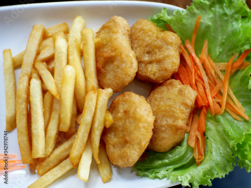 chicken nuggets with french fries concept Myanmar food