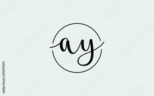 ay or ya and a, y Lowercase Cursive Letter Initial Logo Design, Vector Template