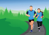 Running men and women sports background, Running vector illustration.	
