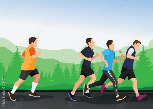 Running men and women sports background, Running vector illustration.   © iAmseki