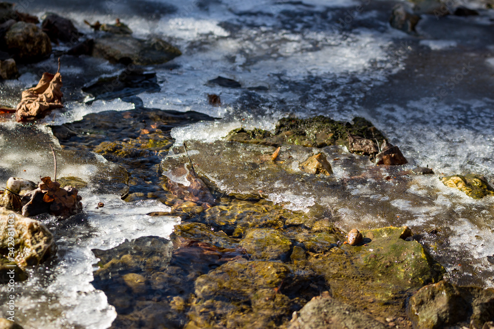 Melting ice on the surface of the stream
