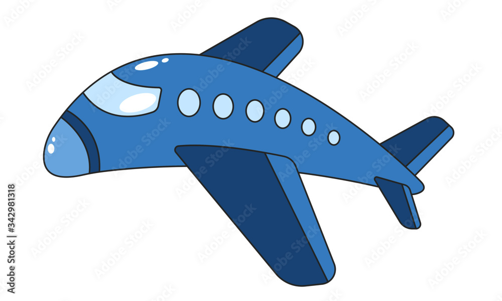 Naklejka premium Cartoon blue isolated cute airplane in vector