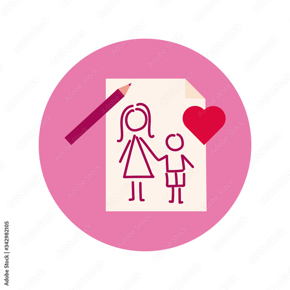 mother day mom and son draw in paper block and flat style mother day mom and son draw in paper block and flat style