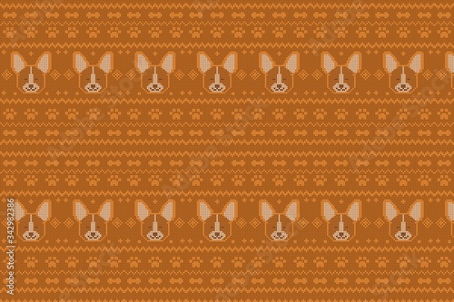 Knit brown corgi dog, foot, and bone pattern