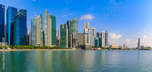 Photography Panoramic view of skyscrapers of the Singapore city downtown business district s