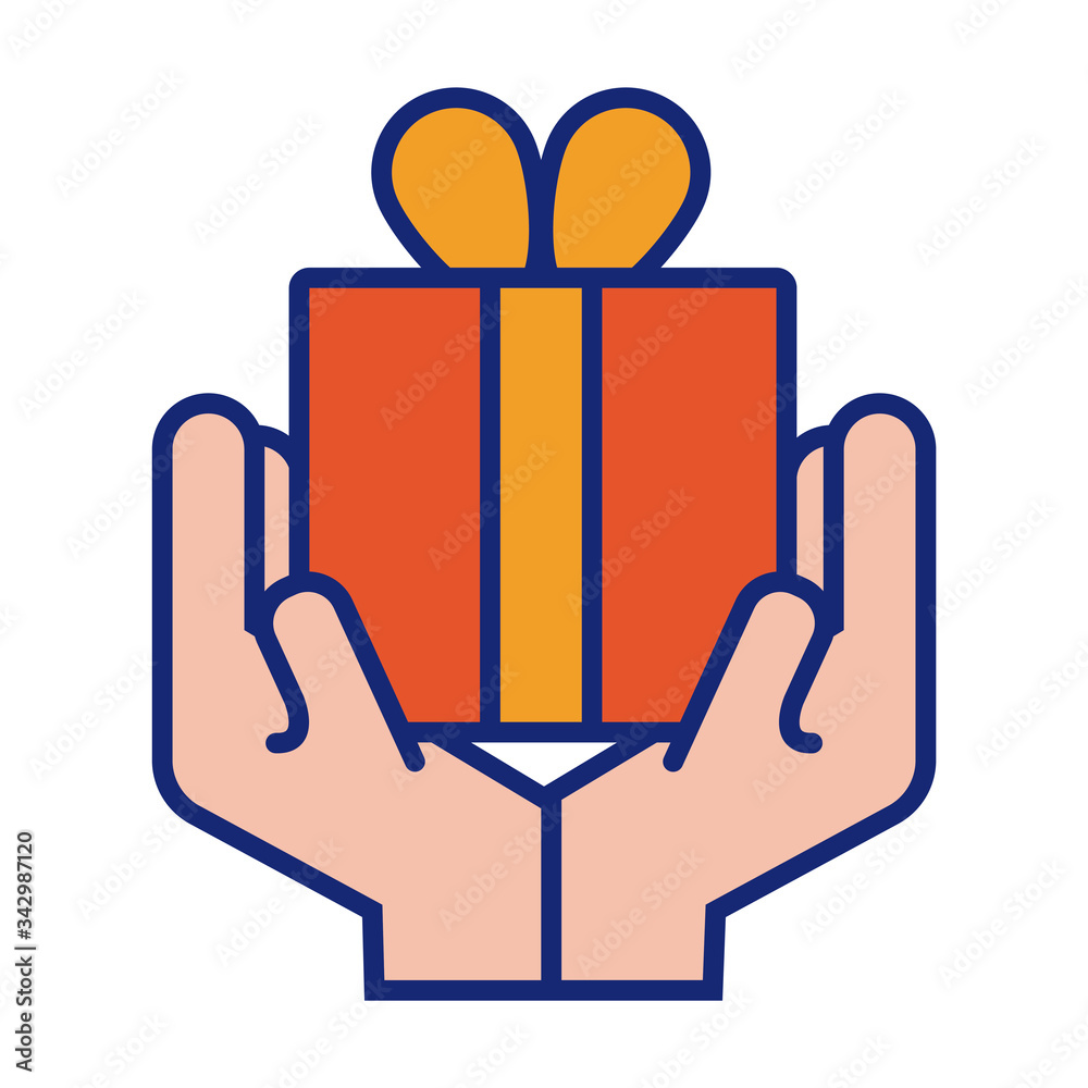 hands with gift box present line and fill style hands with gift box present line and fill style