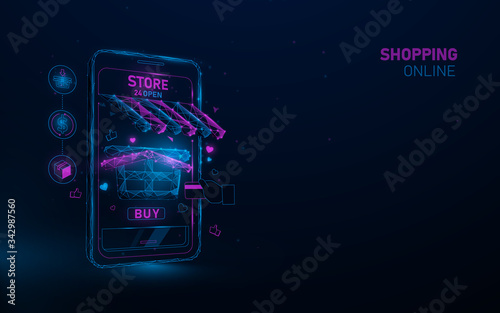 Concept online shopping. Online trading for Mobile application. Digital marketing. modern lifestyle. Low poly and vector illustration