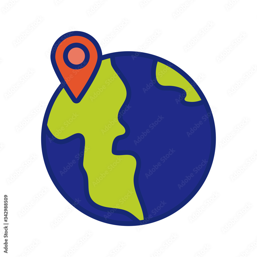 Obraz premium earth planet with pin location line and fill style