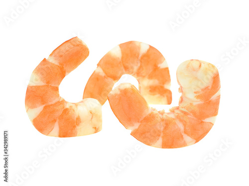 Steamed  shrimps isolated on white background.