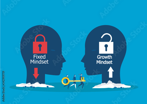 Team businessman carry big key move to growth mindset for press unlock concept vector concept vector