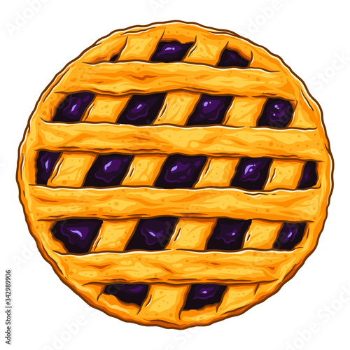 Delicious traditional blueberry pie, vector illustration isolated on white background
