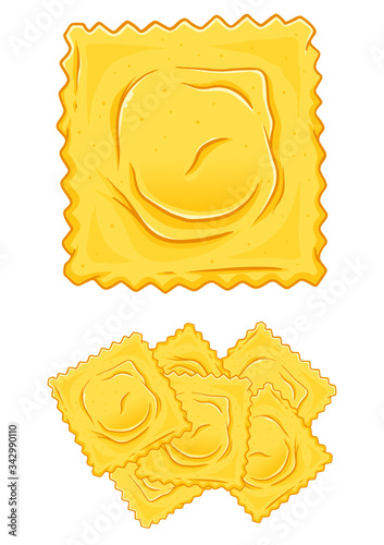 Delicious italian ravioli pasta hand drawn vector illustration, isolated on white background