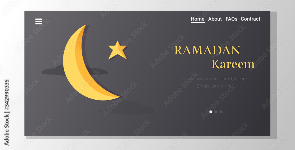 ramadan kareem muslim religion holy month greeting card flat vertical copy space horizontal copy space vector illustration