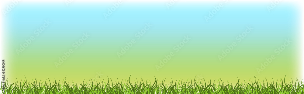 green grass lawn with blue sky nature spring landscape background horizontal vector illustration