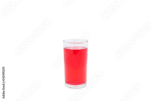 Glass of red frute juice with white background.