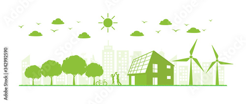 Banner flat design for sustainable energy development, Environmental and Ecology concept, Vector illustration