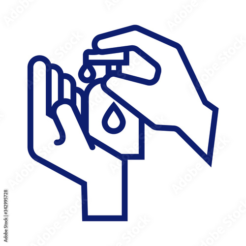 hands washing with antibacterial soap bottle line style icon