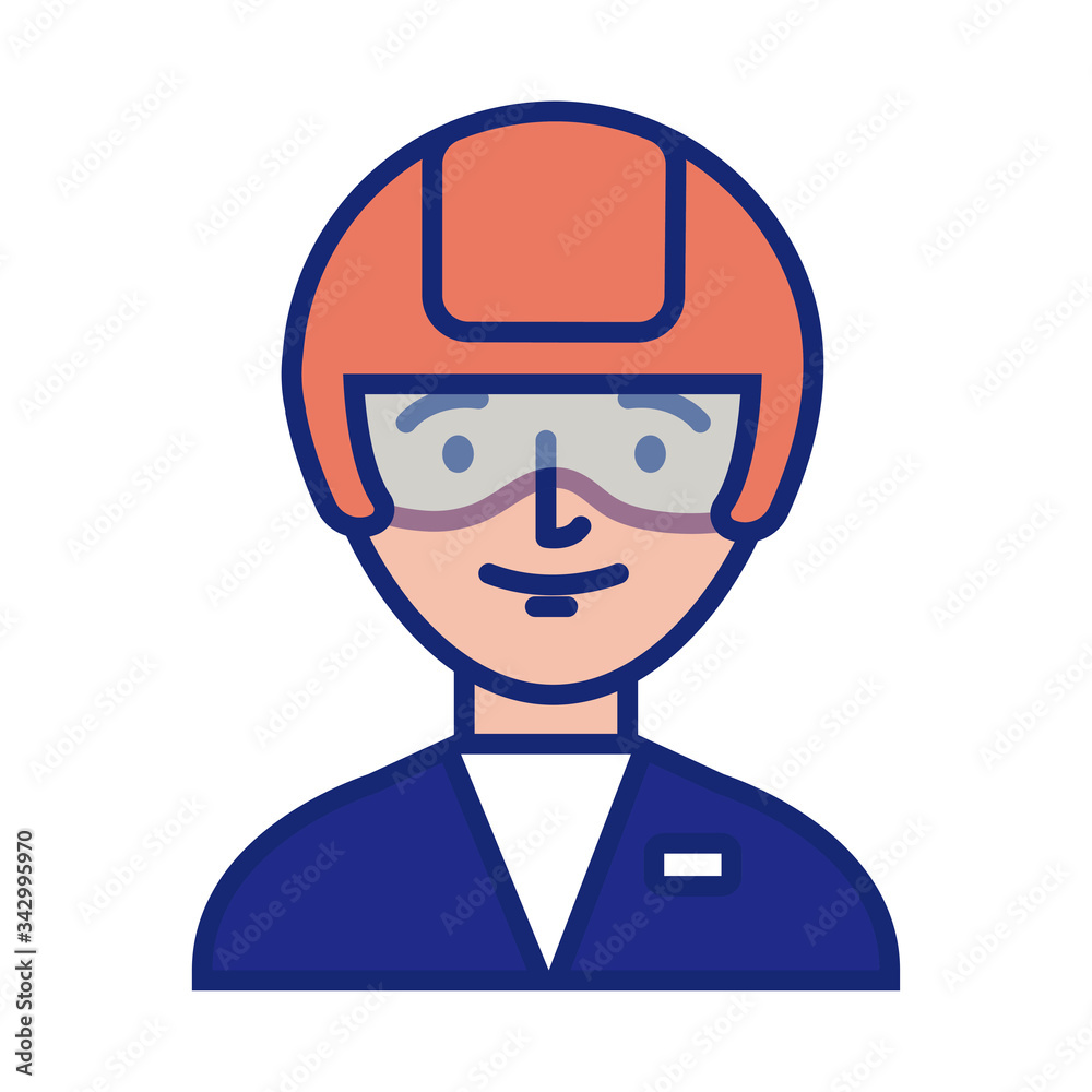 delivery service worker with helmet line and fill style icon