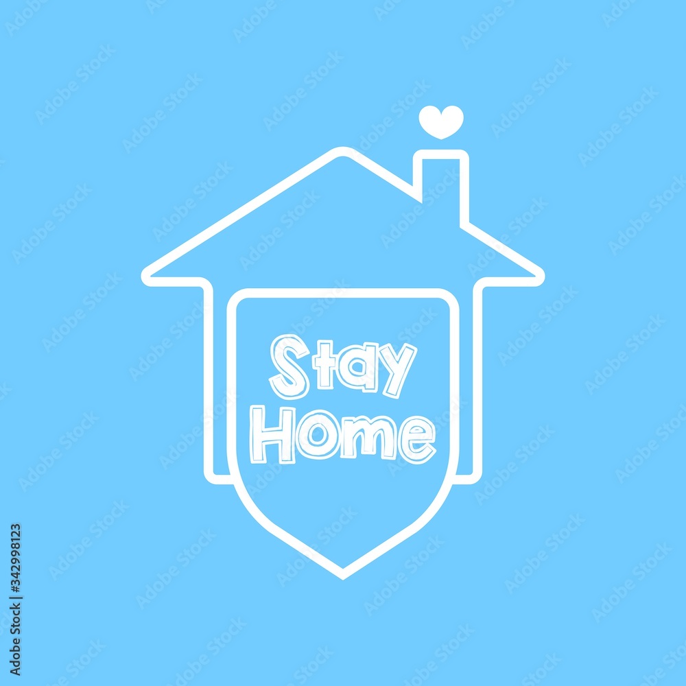 Obraz premium Stay at home text in the shield house. COVID 19 or coronavirus protection campaign logo. Self isolation appeal as sign or symbol. Vector illustration.