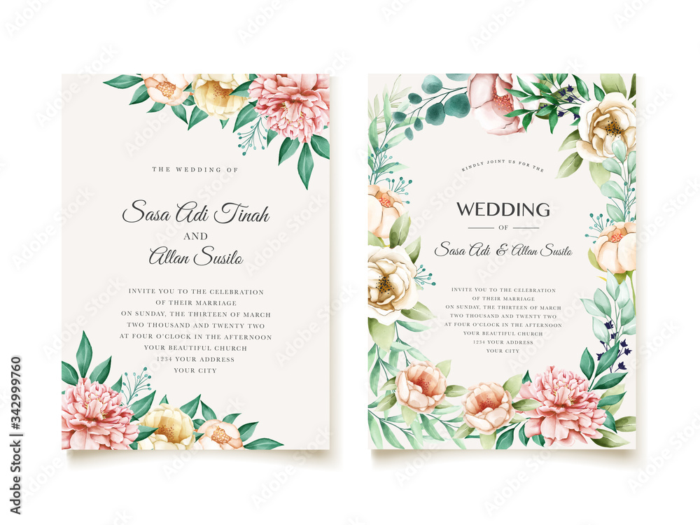 elegant peonies wedding invitation design template