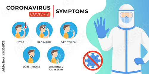 coronavirus COVID-19 symptoms and protection tips vector illustration. coronavirus COVID-19 symptoms, treatment and prevention vector design template. coronavirus COVID-19 flat design vector.