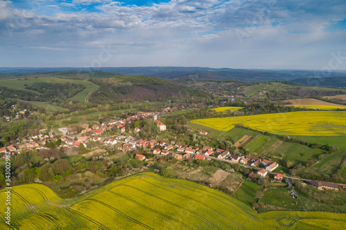 Fototapeta Naklejka Na Ścianę i Meble -  yellow canola field with cloudy sky