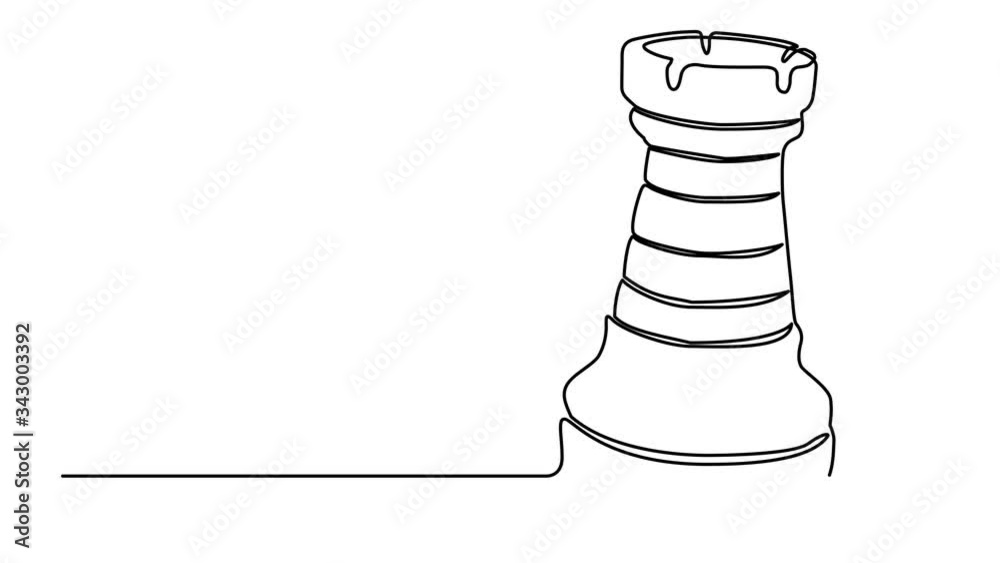 one continuous line drawing chess rook