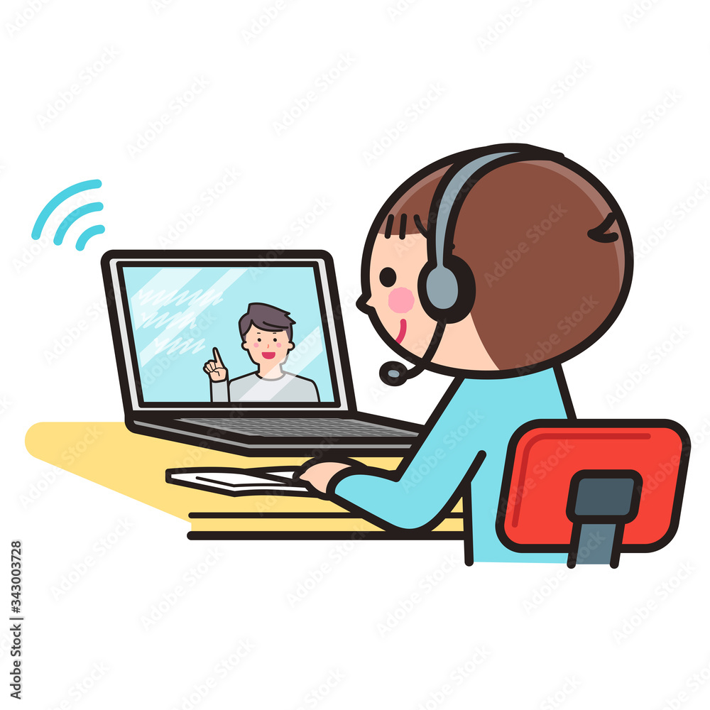 Boy taking online lessons / PC Boy taking online lessons / PC