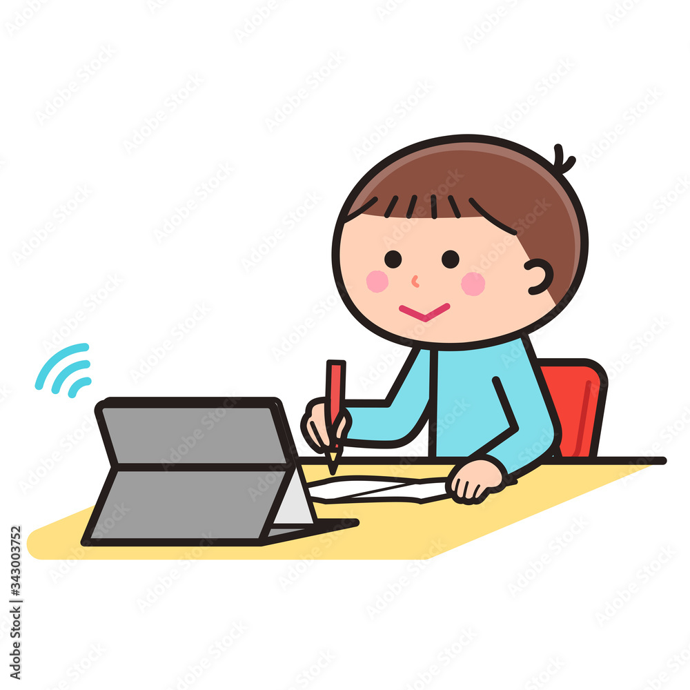 Boy taking online lessons / tablet Boy taking online lessons / tablet