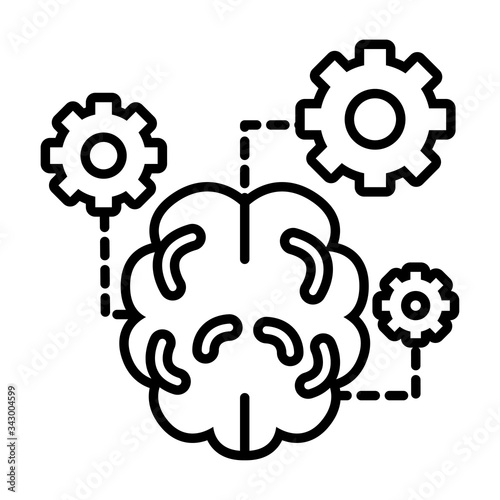 brain with gears line style icon