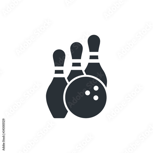 flat vector image on a white background, bowling icon, ball and three skittles