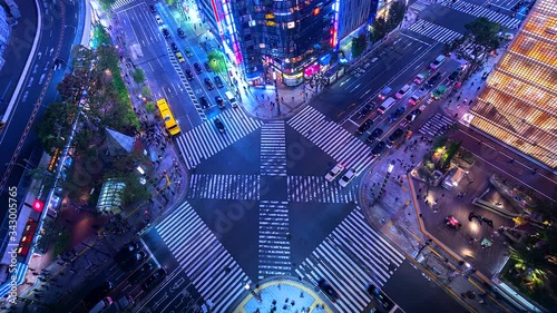 4K, Time lapse Ginza road intersection at night with crowd people and car in Tokyo, Japan 