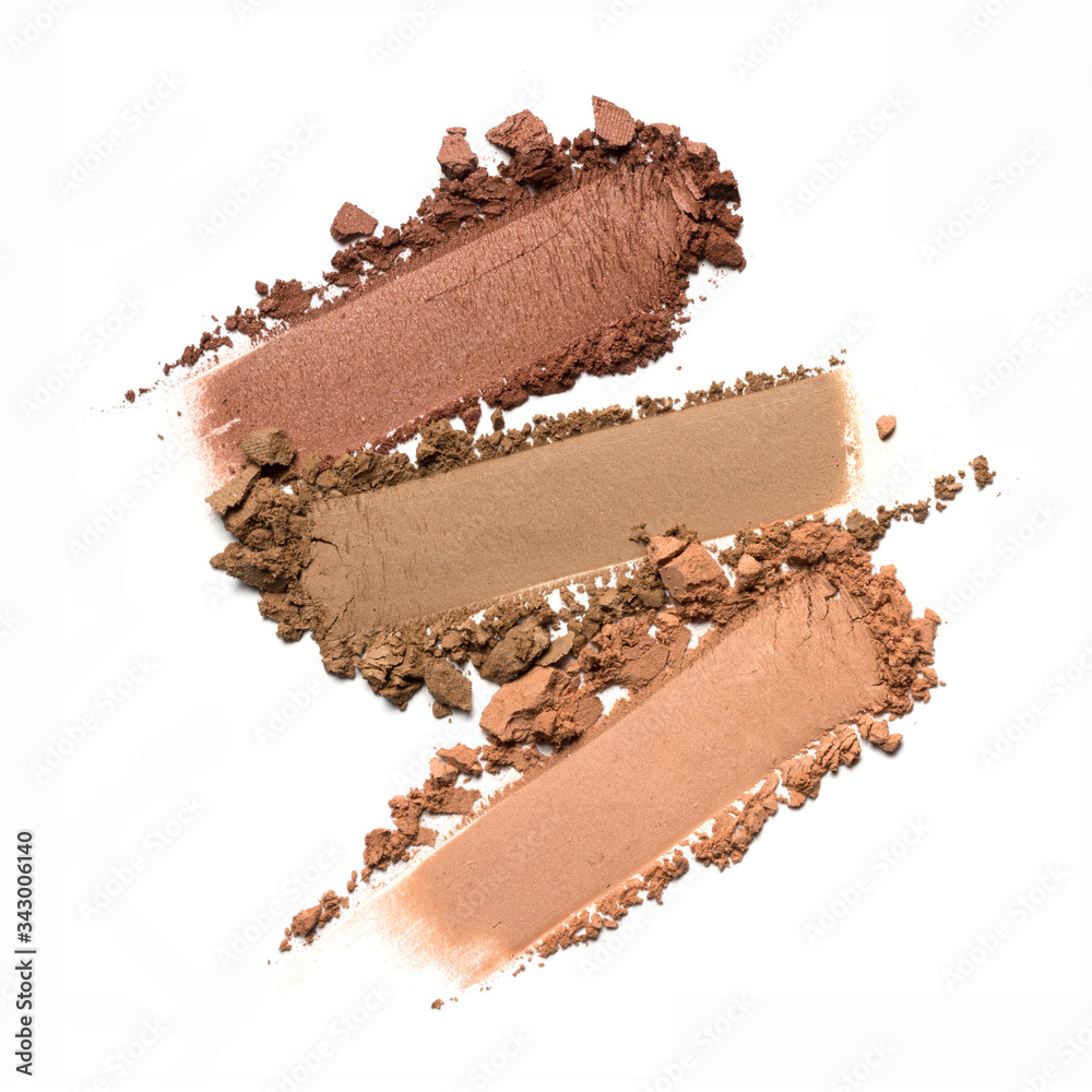 Close-up of make-up swatch. Smear of crushed brown eye shadow Close-up of make-up swatch. Smear of crushed brown eye shadow