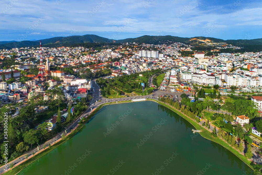 Royalty high quality free stock image aerial view of center city, Dalat, VIetnam