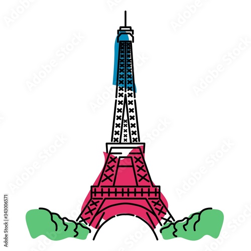 Eiffel Tower Color Vector. Isolated on White background
